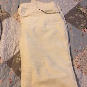 White sued pants skinny embroidered edges